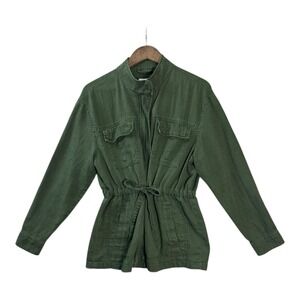 Old Navy Womens Utility Field Jacket L Green Linen Blend Layering Lightweight‎